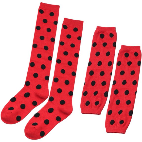 Slccxzc Ladybird Dots Pattern Fingerless Gloves and Thigh High Socks Set