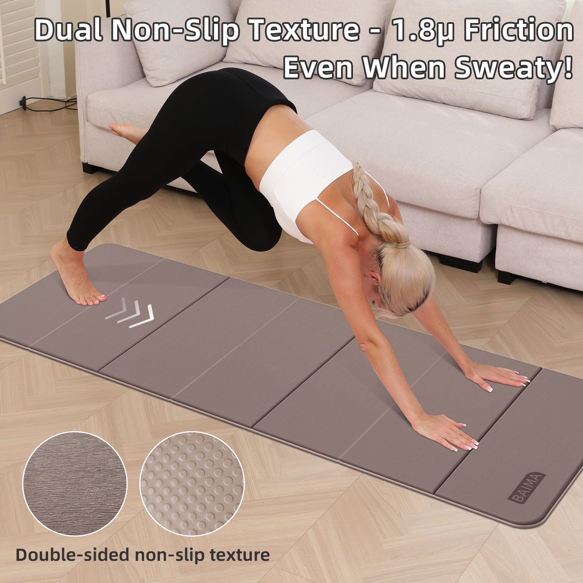 BAIMA Travel Yoga Mat 8 mm Thick, Multicolor Workout Mats for Home Gym,Portable for Camping or Travel Exercise Mat(Brown & Beige)