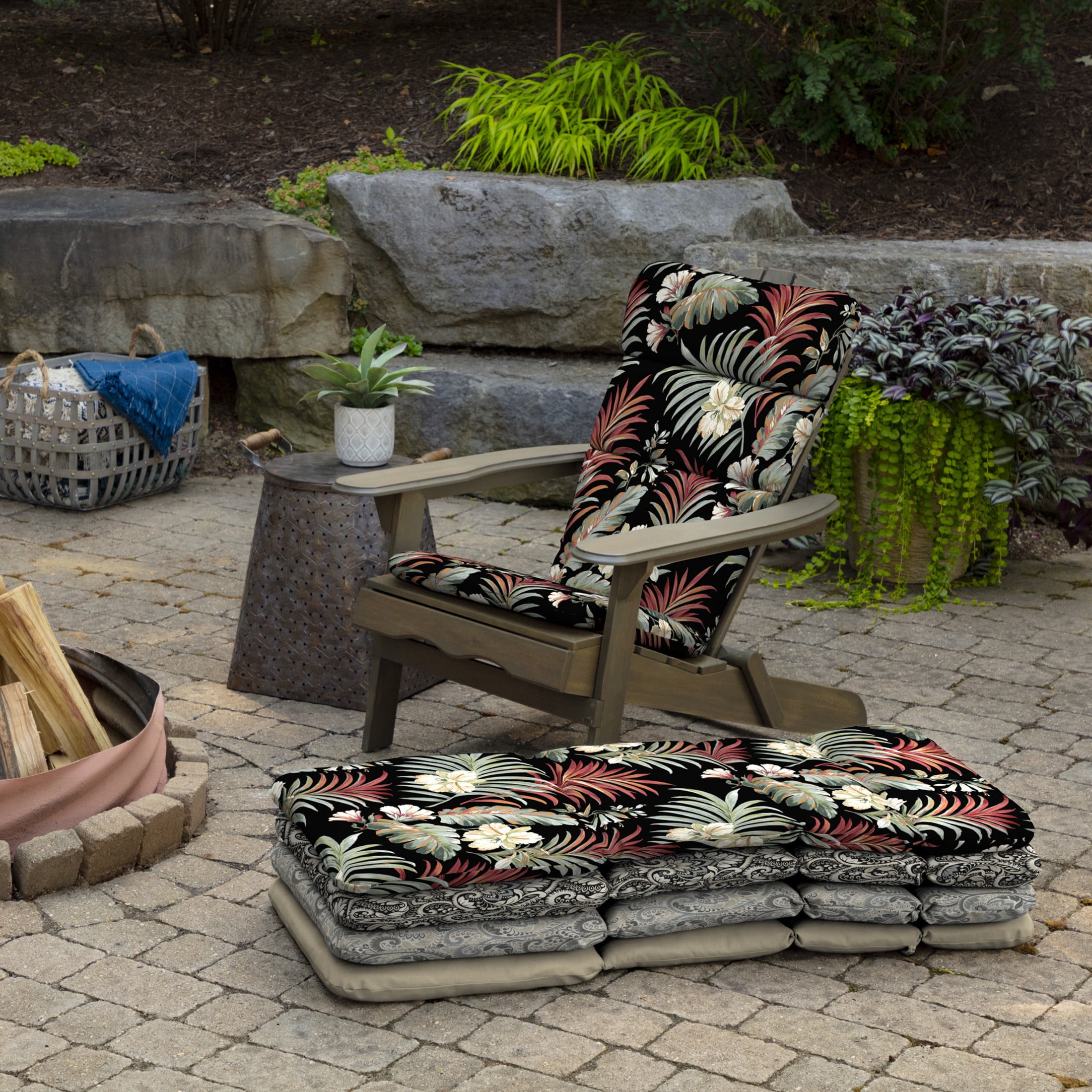Arden Selections Outdoor Adirondack Cushion, 20 x 17, Water Repellent, Fade Resistant, for Adirondack or Rocking chairs 17 x 20, Simone Black Tropical