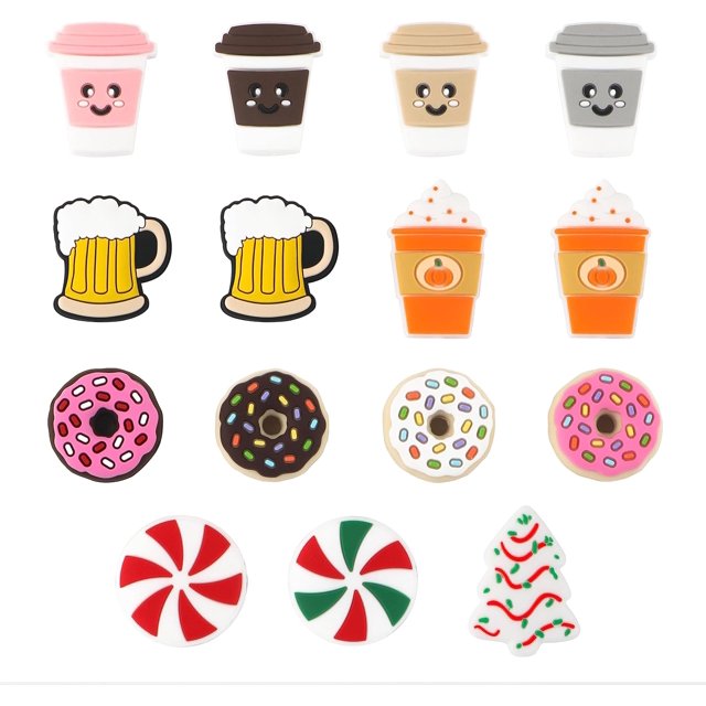 Sunrony 15 cuentas focales de silicona, cuentas de silicona para árbol de Navidad para hacer llaveros, cuentas de silicona focales para bolígrafos, cuentas de silicona focales para pulseras, collares,