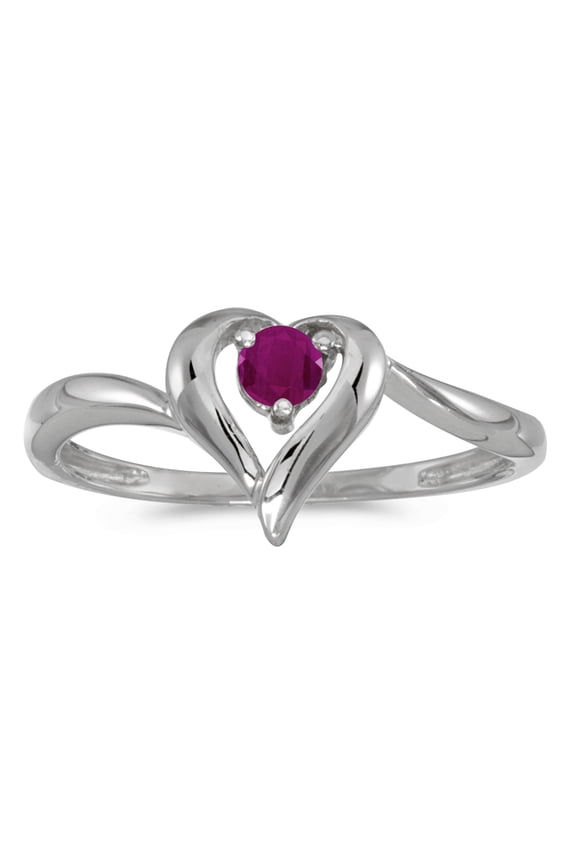 10k White Gold Round Ruby Heart Ring