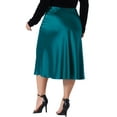 thumbnail image 4 of DARING DIVA Women's Plus Silky Satin Midi Skirt Flared A Line 1X Peacock Blue, 4 of 6