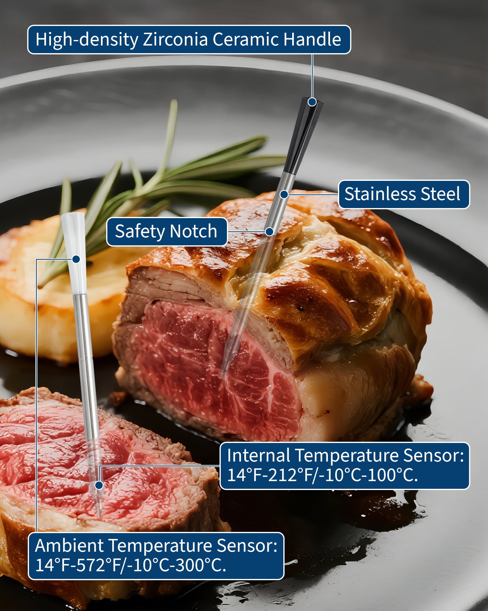 Wireless Wireless Meat Thermometer with Dual Probes – 820ft Range, Quick Read, Smart App Alerts, 572°F Max, 48H Battery – Digital Grill Temperature Gauge for BBQ, Smoker, Oven