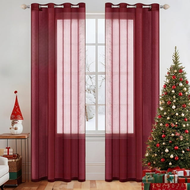2 Panneaux Rideaux de Fenêtre Semi-Transparents Terracotta Boho à Œillets Voilage Texturé en Lin pour Chambre Salon Rouille Rétro Automne Déco Moderne (54X84 Pouces)