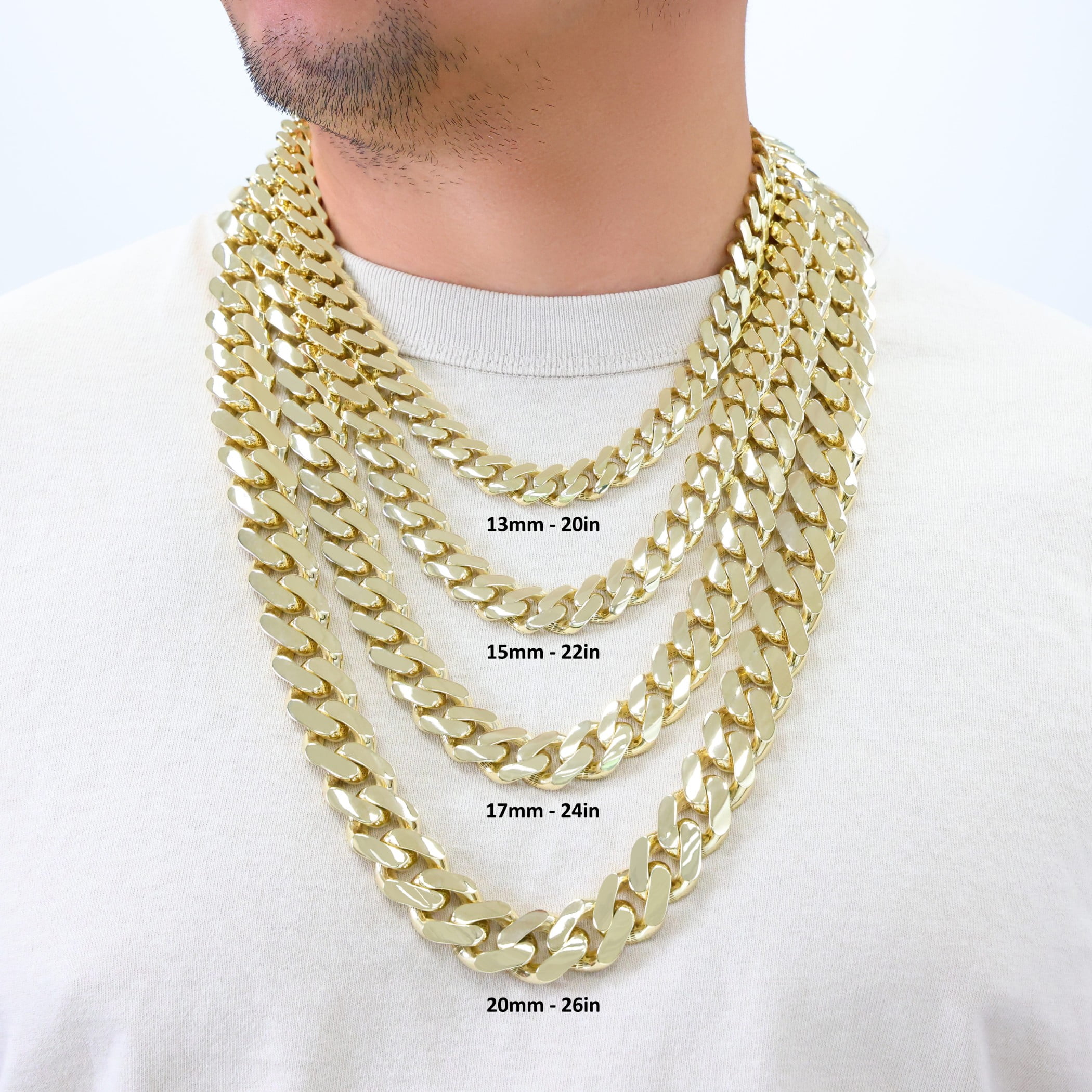Nuragold 10k Real Yellow Gold Royal Monaco Miami Cuban Link Necklace 16"-30" (5mm-20mm) Italian Jewelry for Men & Women