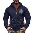 thumbnail image 3 of Men's Letter Print Zip Up Hoodie with Arm Pocket, Casual Cardigan Sweatshirt, Large Size Fleece Jacket with Motivational Quote for Gym, Christmas, Daily Wear,Navy,3XL, 3 of 5