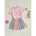 thumbnail image 4 of Qmyliery Kids Girls Easter Outfit, Short Sleeve Letters Bunny Print T-shirt with Tulle Skirt Summer Outfit 3 4 5 6 7 Years, 4 of 9