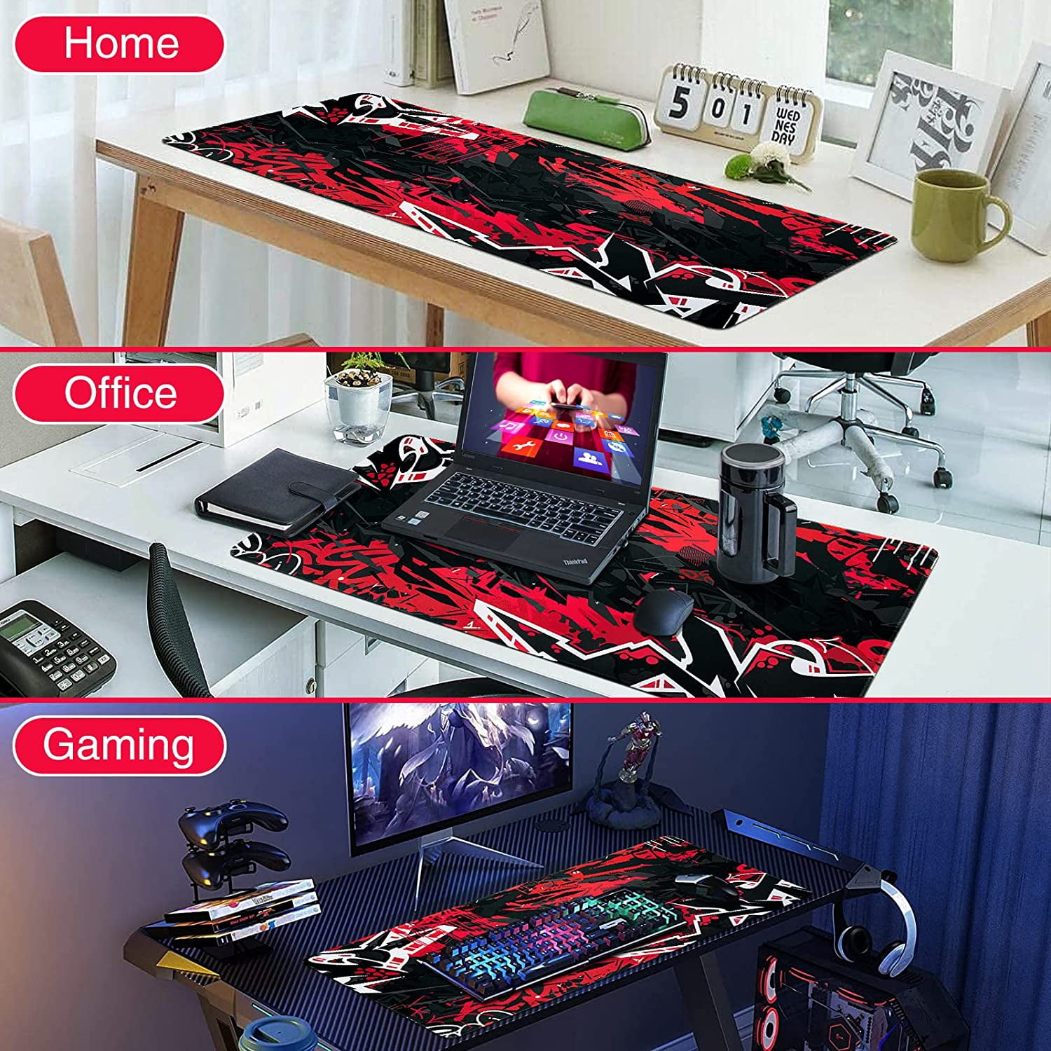 Gaming Mouse Pad 31.5x15.8inch Extended XXL Large Mouse Pad Big Computer Keyboard Mouse Mat Desk Pad with Non-Slip & Rubber Base & Stitched Edge