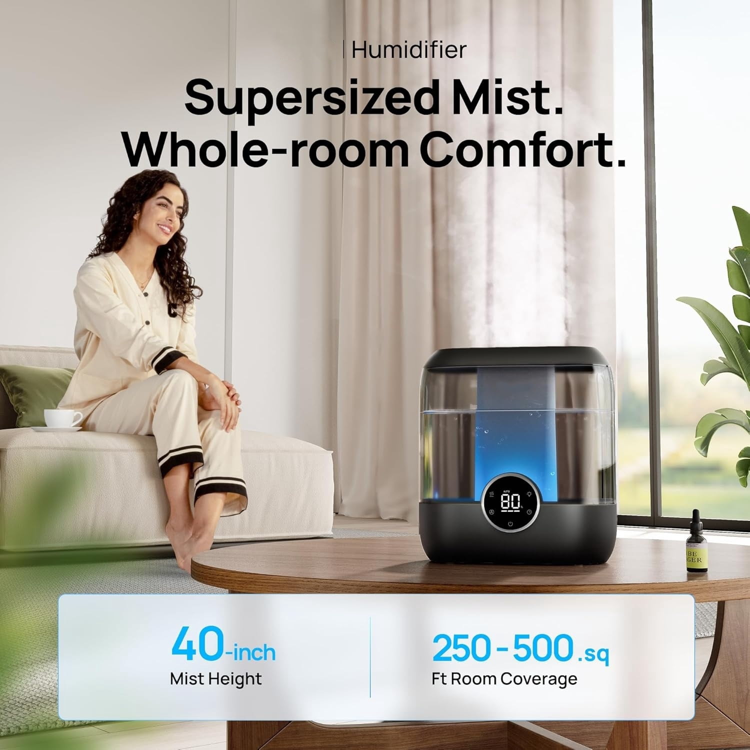 6L Top Fill Humidifiers for Bedroom, 60H Runtime 28 dB Quiet Supersized Cool Mist Air Humidifiers for Large Room, Baby Nursery, Plant, Indoor, Night Light, Easy to Clean, Precise Humidity Control