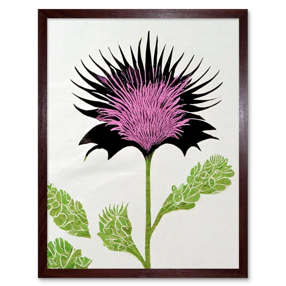 Linocut Scottish Thistle Abstract Wildflower Art Print Framed Poster Wall Decor 12x16 inch