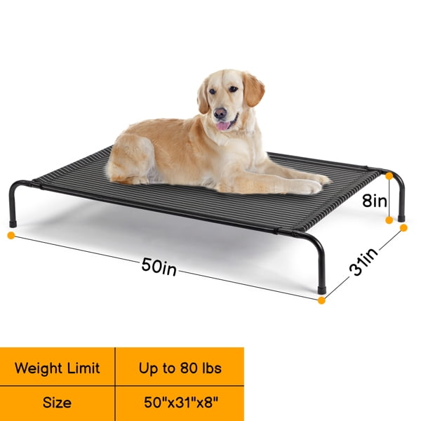 Alvantor Elevated Dog Bed for Large Dogs,Cooling Raised Pet Cot with Breathable Textilene Mesh,Steel Frame,Black,50 x 31 x 8 in