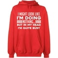 thumbnail image 2 of OXI Hoodie Sweatshirt - Look Like I'm Doing Nothing, Basic Casual Hoodie for Men's and Women Fleece Hoodie Long Sleeve - Red Medium, 2 of 3