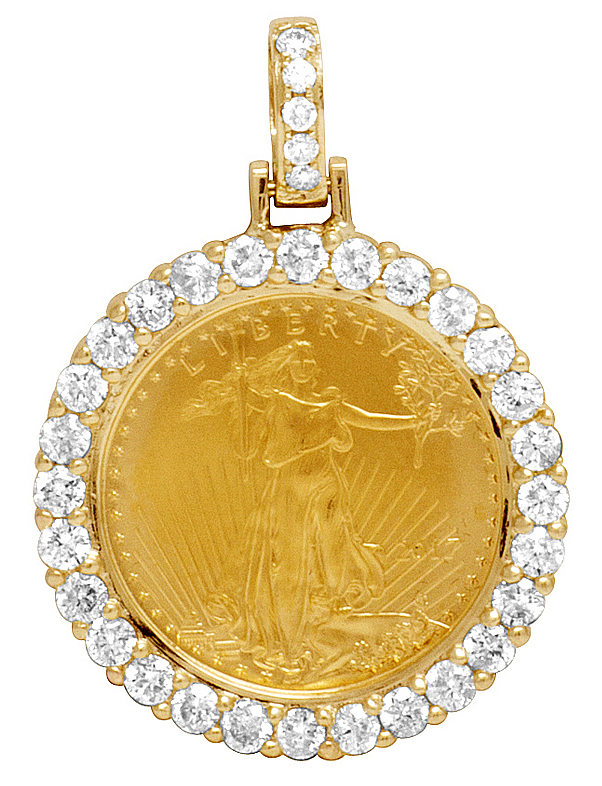 Unisex Real Diamond Pendant 22K 1/10 oz 