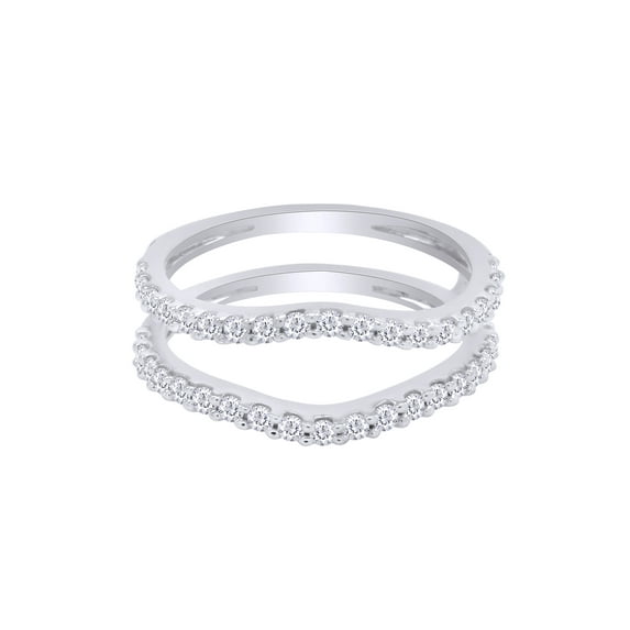 Round Shape White Cubic Zirconia 14K White Gold Enhancer Guard Ring Size - 7.5