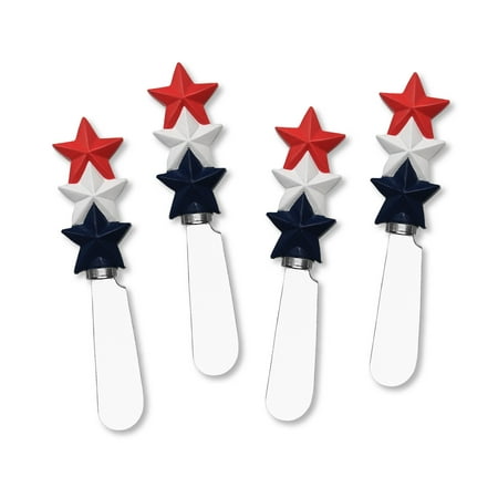 

Mr. Spreader 4-Piece Patriotic Fourth of July 3 Stars Hand Painted Resin Handle with Stainless Steel Blade Cheese Spreader Ideal for Cheese and Butter