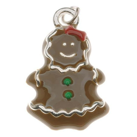 Silver Plated With Enamel - Gingerbread Girl Charm 23mm (1)