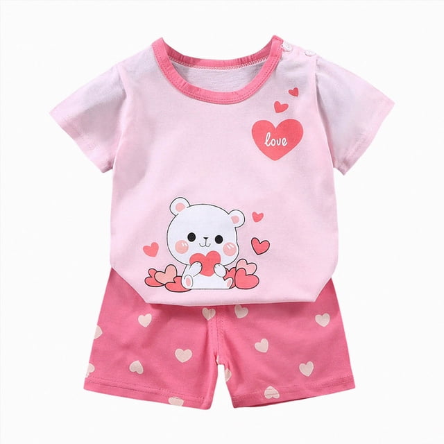 COMVALUE Animals Graphic T-Shirt Shorts Set (Light Pink, 3-6 Months)