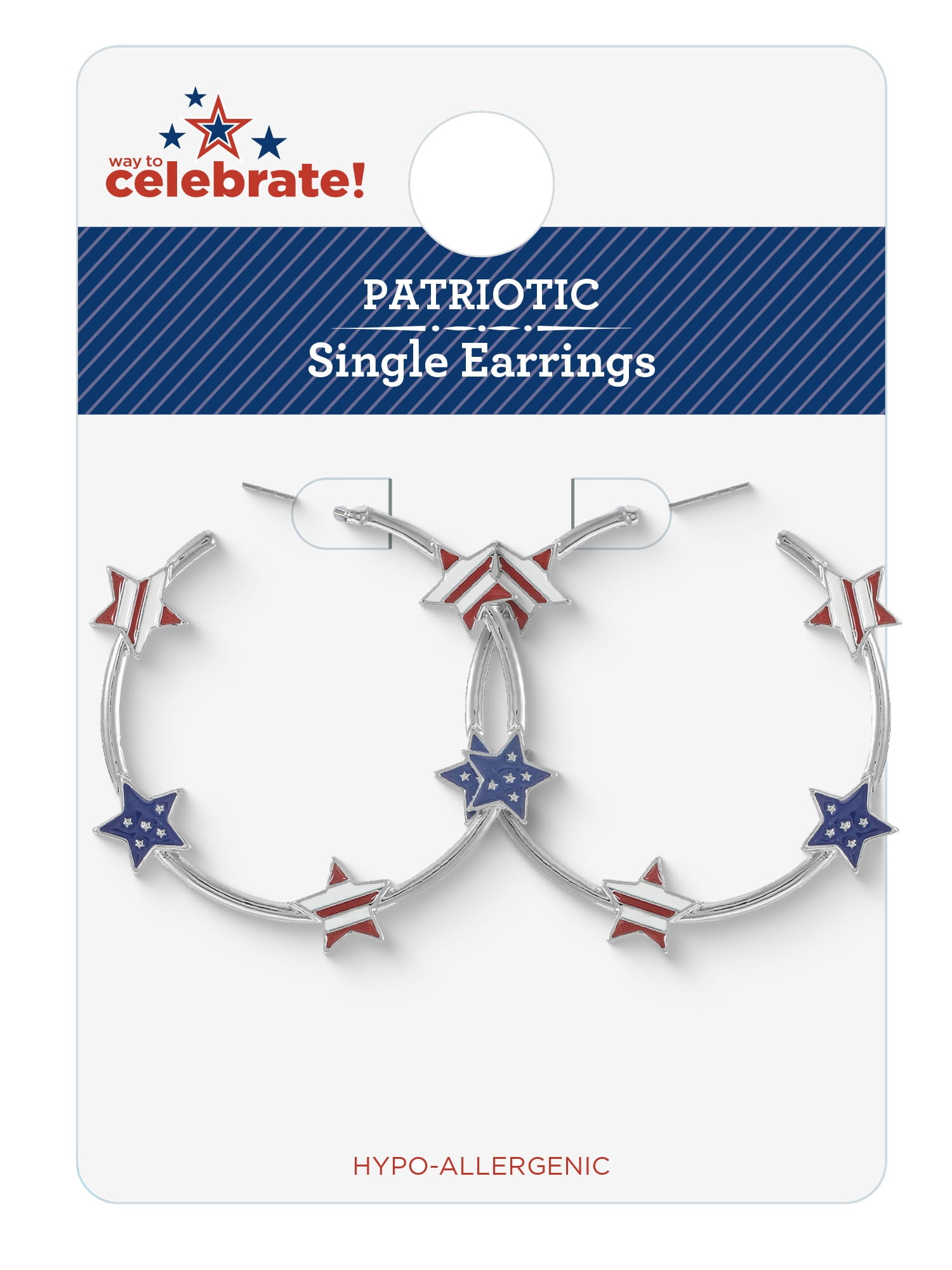 Way to Celebrate Americana Patriotic Star Hoop Earrings