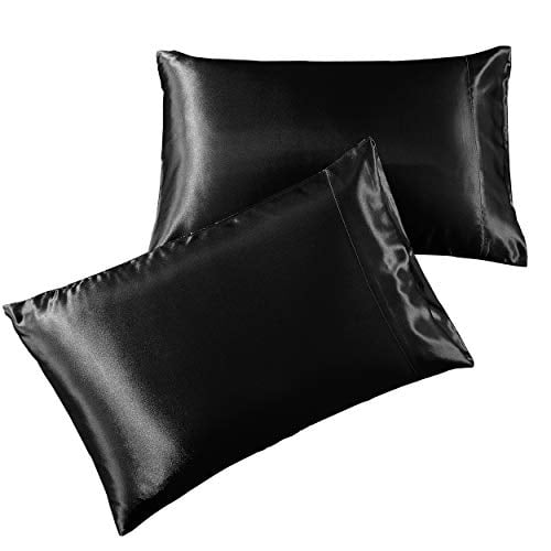 Satin Pillowcase 2 Pack - King Size (20"x40", Black) - Silky Pillow Cases for Hair and Skin - Satin Pillow Covers with Envelope Closure - Extra Soft Premium Microfiber