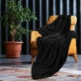 thumbnail image 6 of DISSA Flannel Fleece Blankets with Pompom Fringe Lightweight Soft Throw Blanket Fit Sofa Bed(Black,51x63"), 6 of 9