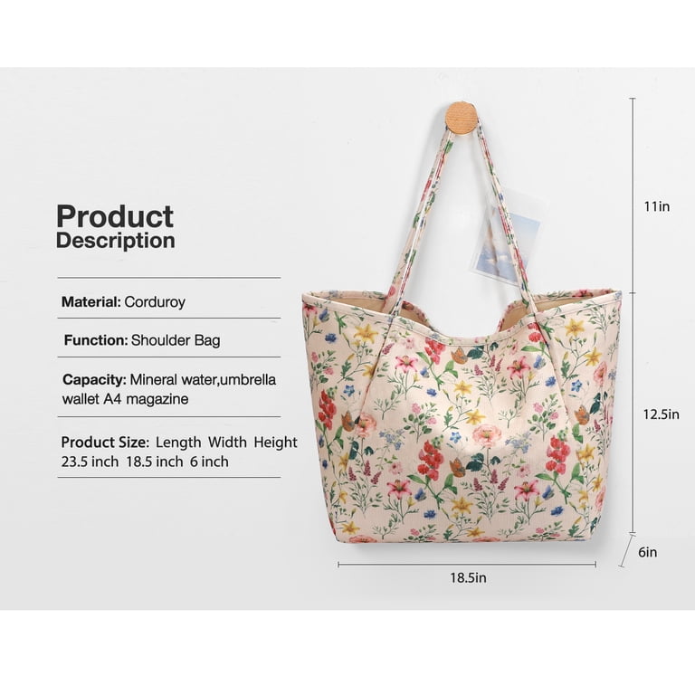 Gocvo Corduroy Tote Bag, Extra Large Tote Bag for Women, Soft and