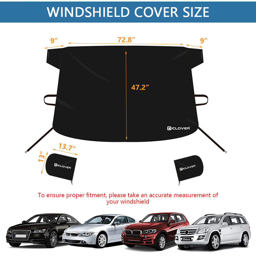 Car Windscreen Frost & Sun Cover - Universal Fit With Hooks, Reflective Strips (245x140cm)