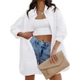thumbnail image 3 of LANGWYQU Pure Color Long Sleeve Lapel Blouse Women Casual Loose Long Tops, 3 of 5