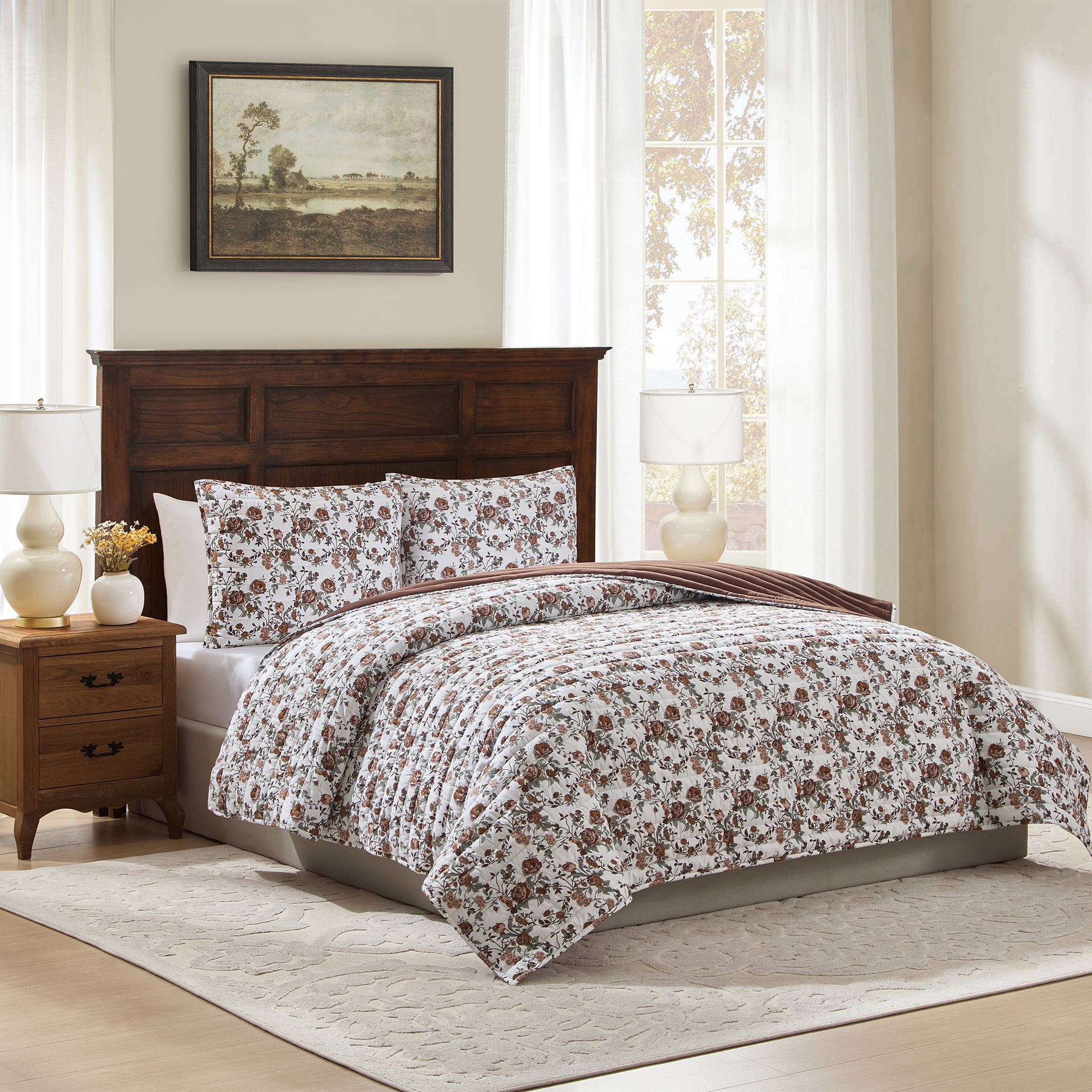 My Texas House Multicolor Floral 3-Piece Cotton Quilt Set, Full/Queen