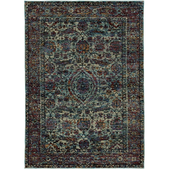 Moretti Glow Area Rug 6846B Blue Oval Petals 3' 3" x 5' 2" Rectangle