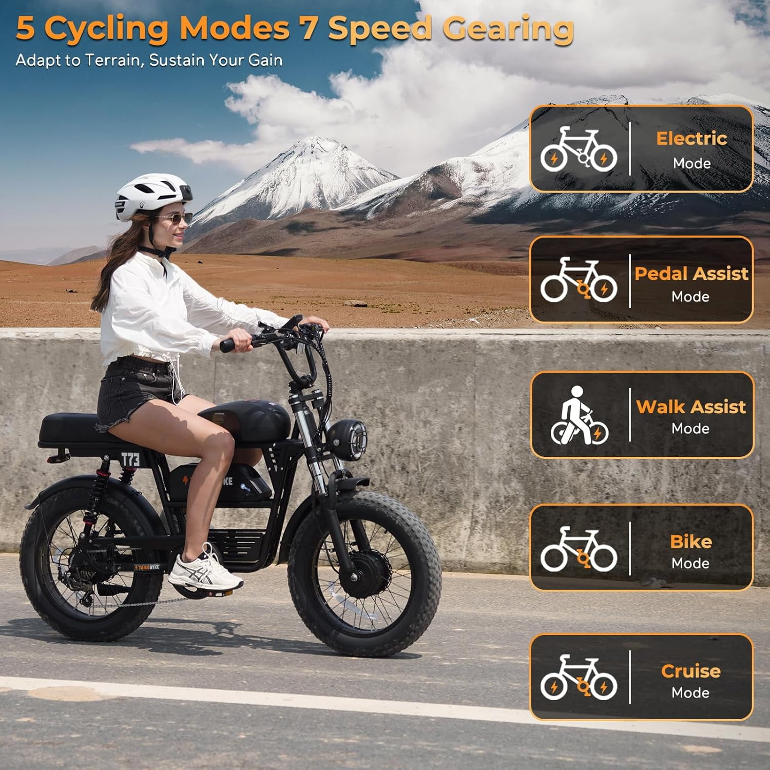 3000W Peak Dual Motor 37.5mph Tamobyke T73 Pro Max off road Electric Bike for Adults, 48V 36.4Ah Dual Battery Mountain Ebike,20" Fat Tire Full Suspension UL2849