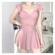 thumbnail image 3 of Traje de baño de una pieza para mujer Traje de baño con falda fruncida vintage delgado y flaco para fiestas de natación Vacaciones tropicales Rosa M, 3 of 5