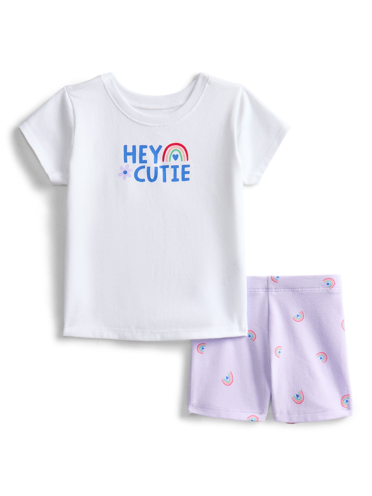Wonder Nation Baby Girls Graphic Tee and Shorts Outfit Set, 6-Piece, Sizes 0M-24M