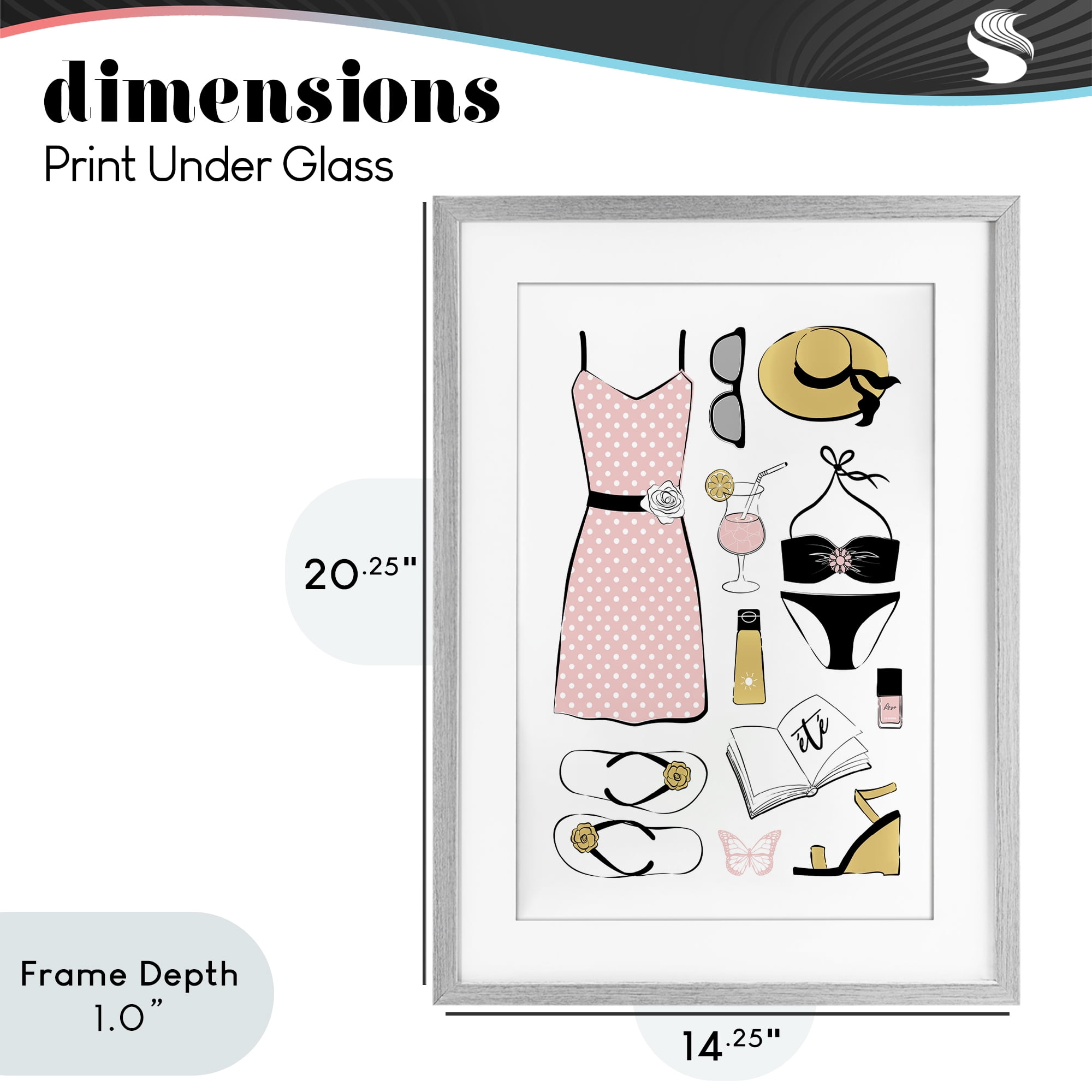 Stupell Industries Summer Vibes Necessities Gray Framed Print Under Glass, design by Martina Pavlova