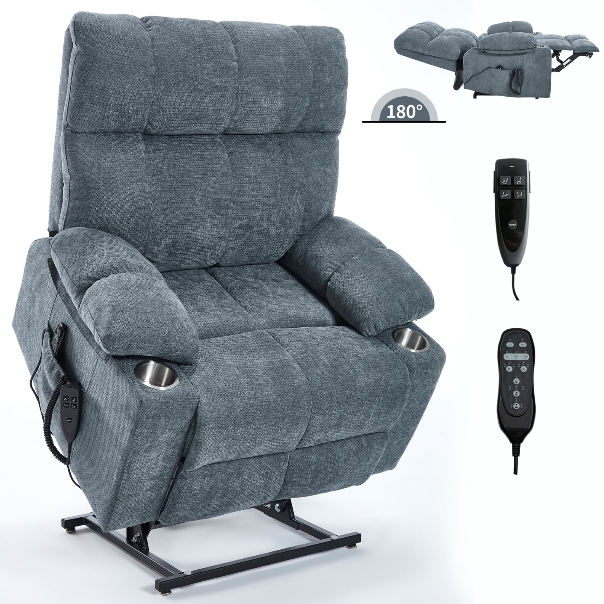 Leumius Power Lift Recliner Chair for Elderly,Heavy Duty Recliner with 8-Point Vibration Massage and Lumbar Heating,Infinite Position,Up to 350 LBS,Gray-Blue