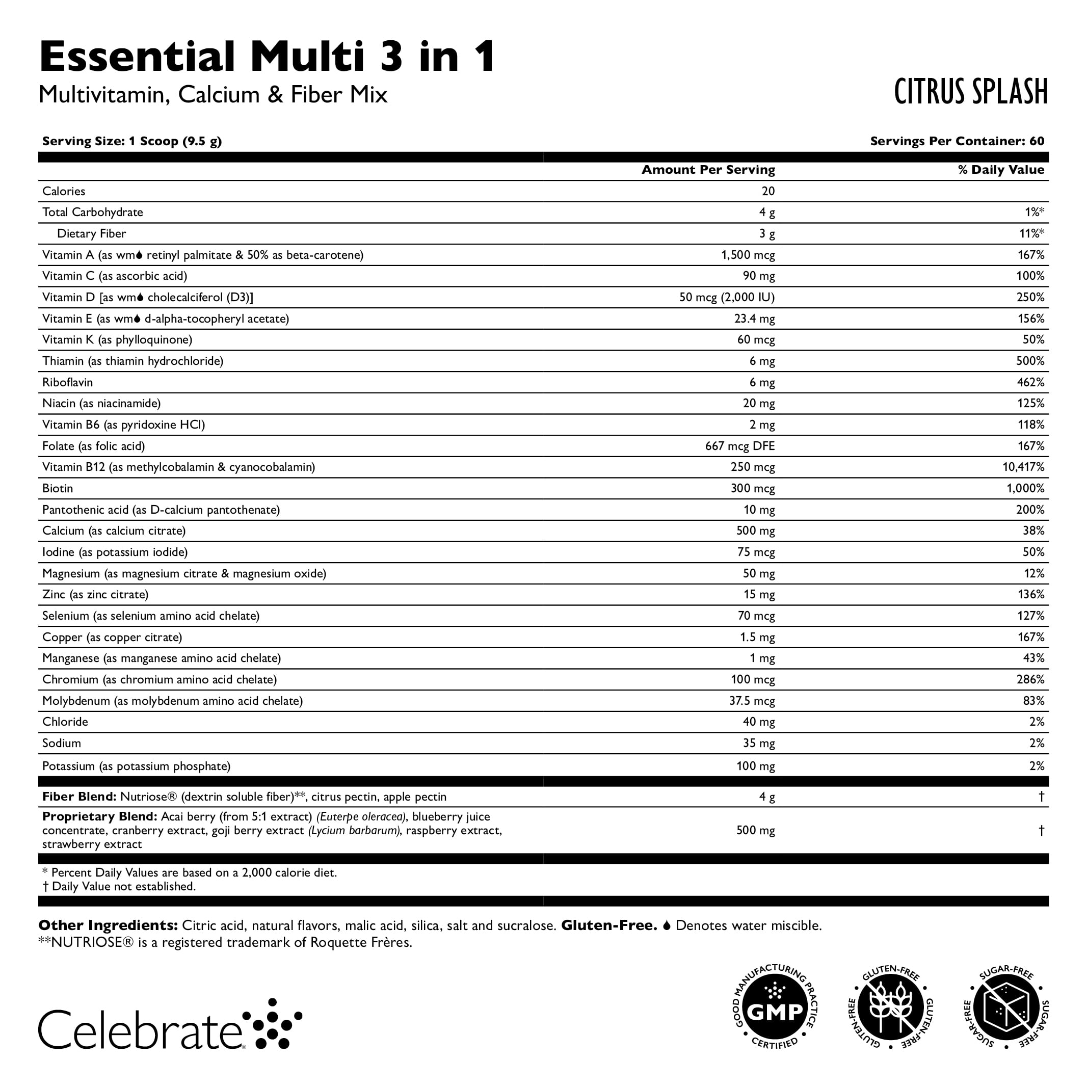 Celebrate Vitamins 3-in-1 Bariatric Multivitamin with Calcium Citrate Drink Mix, Citrus Splash, 60 servings