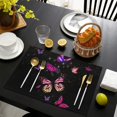 thumbnail image 3 of Cute Butterfly Heat Resistant Flax Table Mats with Colorful Tropical Floral Pattern, Wrinkle Free Machine Washable Place Mats for Dining Table, Artistic and Aesthetic Design, Set of 6, 3 of 5