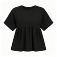 thumbnail image 5 of Craaazy Short Sleeve Tops for Women Loose Fit Solid Color Crew Neck Pleated Peplum Cotton Linen Blend Top Casual Summer Blouse for Daily Summer Wear, 5 of 6