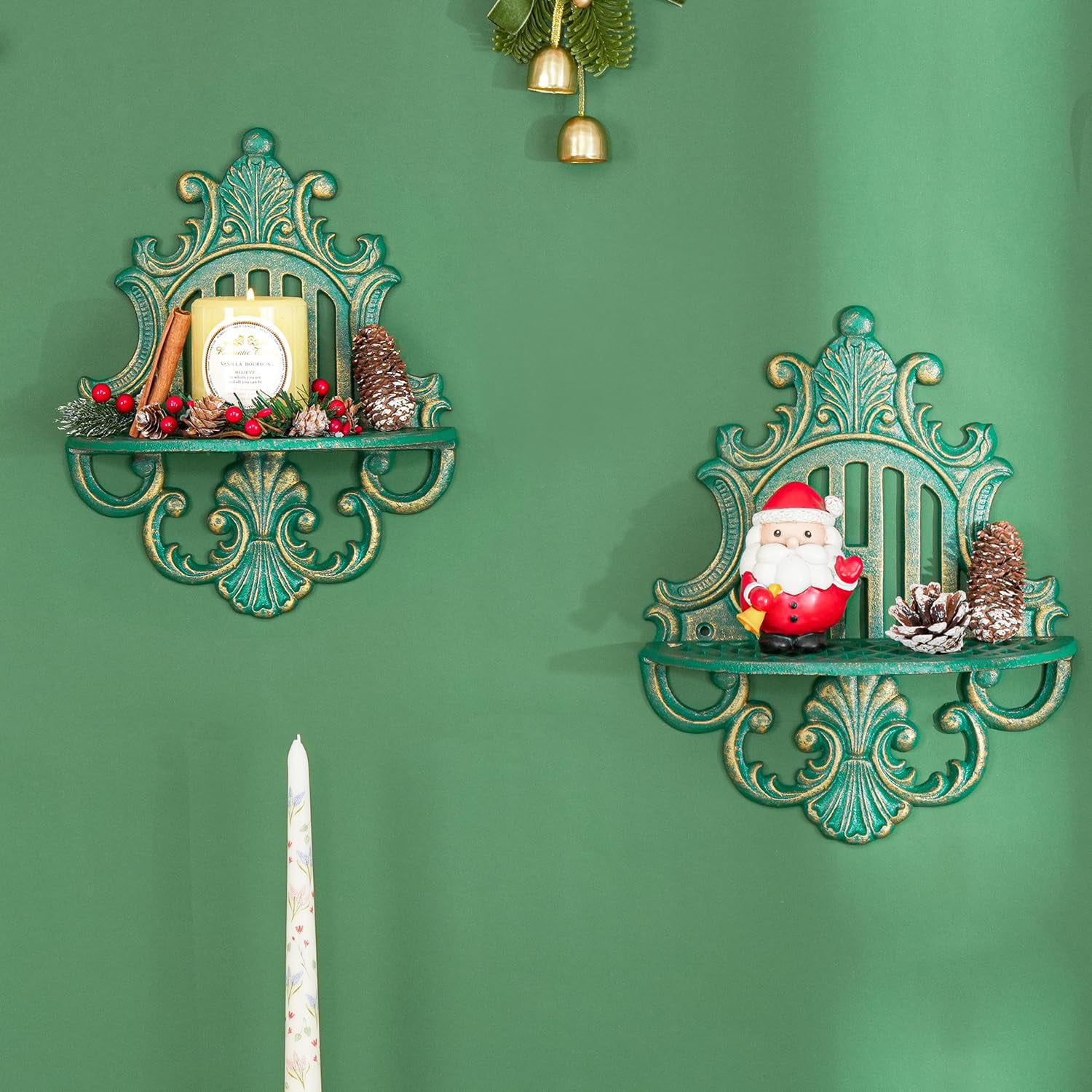 Sungmor Gothic Floating Shelves Cast Iron Wall Mounted Decor, Green, 9.4" 2-Count