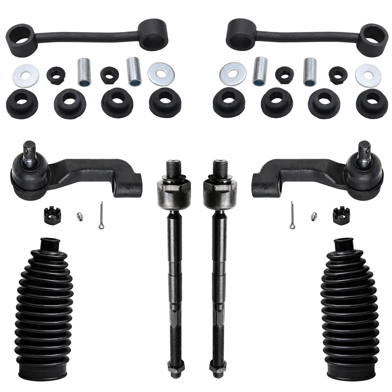 Detroit Axle - Front 12pc Control Arms Kit for 2007-2011 Dodge Nitro, 08-12 Jeep Liberty, 4 Control Arms w/Ball Joints 4 Tie Rods 2 Sway Bars 2 Boots 2007 2008 2009 2010 2011 2012 Replacement