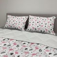 thumbnail image 2 of Flamingo Comforter & Sham Bedding Set, Watercolor Art Flamingos with Flower Motifs Coconut Tree Leaves Triangles, 3 pcs Duvet Set Microfiber Filling Quilt, 5 Sizes, Black Pink Cream, by Ambesonne, 2 of 4