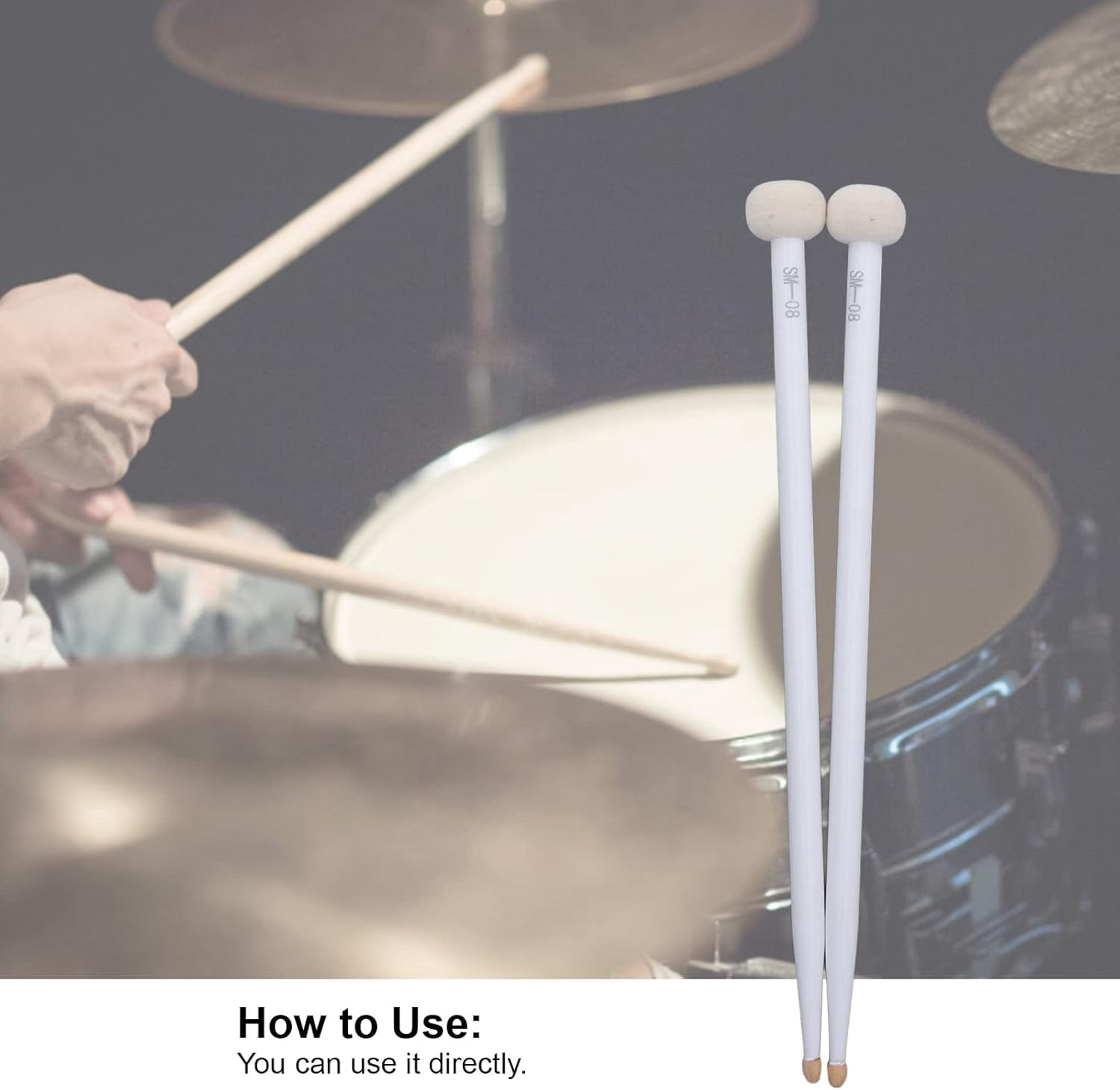 ABCISI 2Pcs Drum Mallet Kit, Non Slip Wooden Handle Felt Head Drum Sticks, For Bass Drums Timpani Snare Drums Performance Accessory, Percussion Instrument Practice Playing Drum Mallets (White)