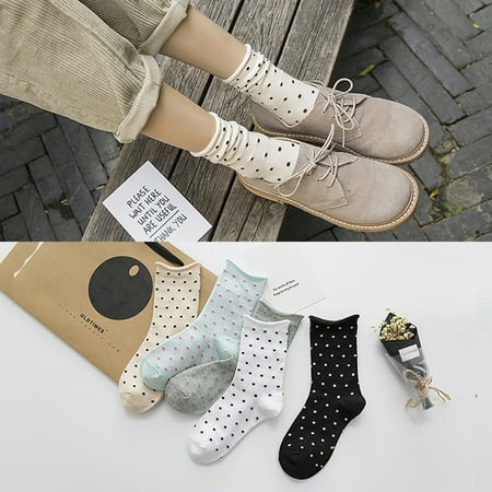 

Taluosi Fashion Autumn Winter Women Polka Dot Breathable Middle Tube Pile Heap Socks
