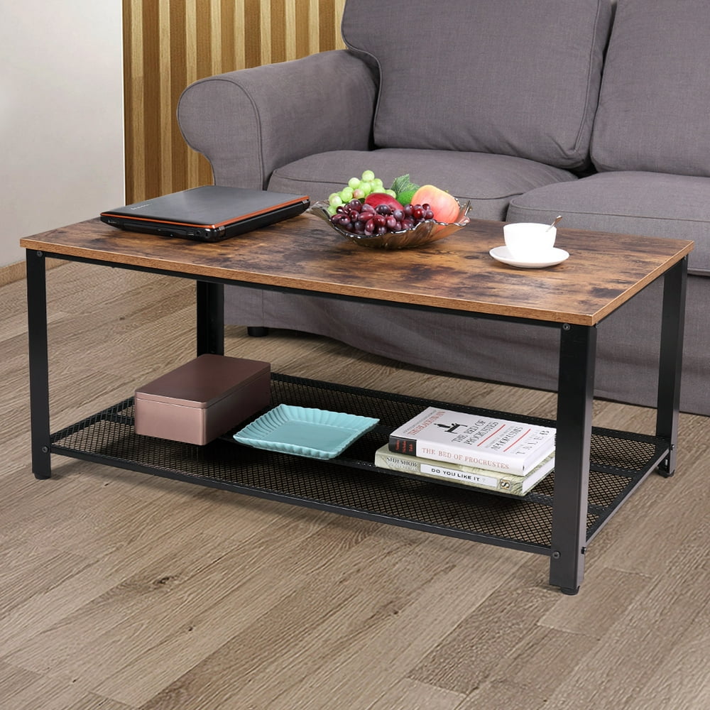 Jaxpety 2Tier Cocktail Wood Coffee Table Rectangular Living Room Furniture w/ Storage Shelf