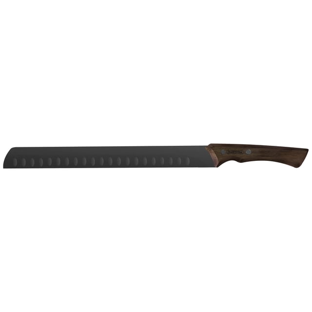 TRAMONTINA - Cuchillo Slicer Churrasco Black, con Lámina de Acero Inoxidable Oscurecido, Mango de Madera y Remaches de Acero Inoxidable, Cubierto para Cortes Grandes de Carne, Tama&ntil