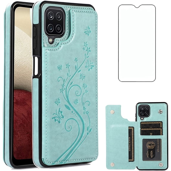 Phone Case for Samsung Galaxy A42 5G with Tempered Glass Screen Protector Card Holder Wallet Cover Stand Flip Leather Cell Accessories Glaxay A 42 G5 Gaxaly 42A S42 4G 2021 Cases Women Girl Green