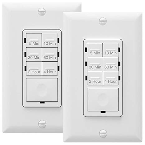 ENERLITES 4-Hour Countdown Timer Switch, 5-10-30-60 Min, 2-4 Hour, for Bathroom Fans, Heaters, Lights, LED Indicator, 120VAC 1200W, Neutral Wire Required, UL Listed, HET06-W-2PCS, White, 2 Pack