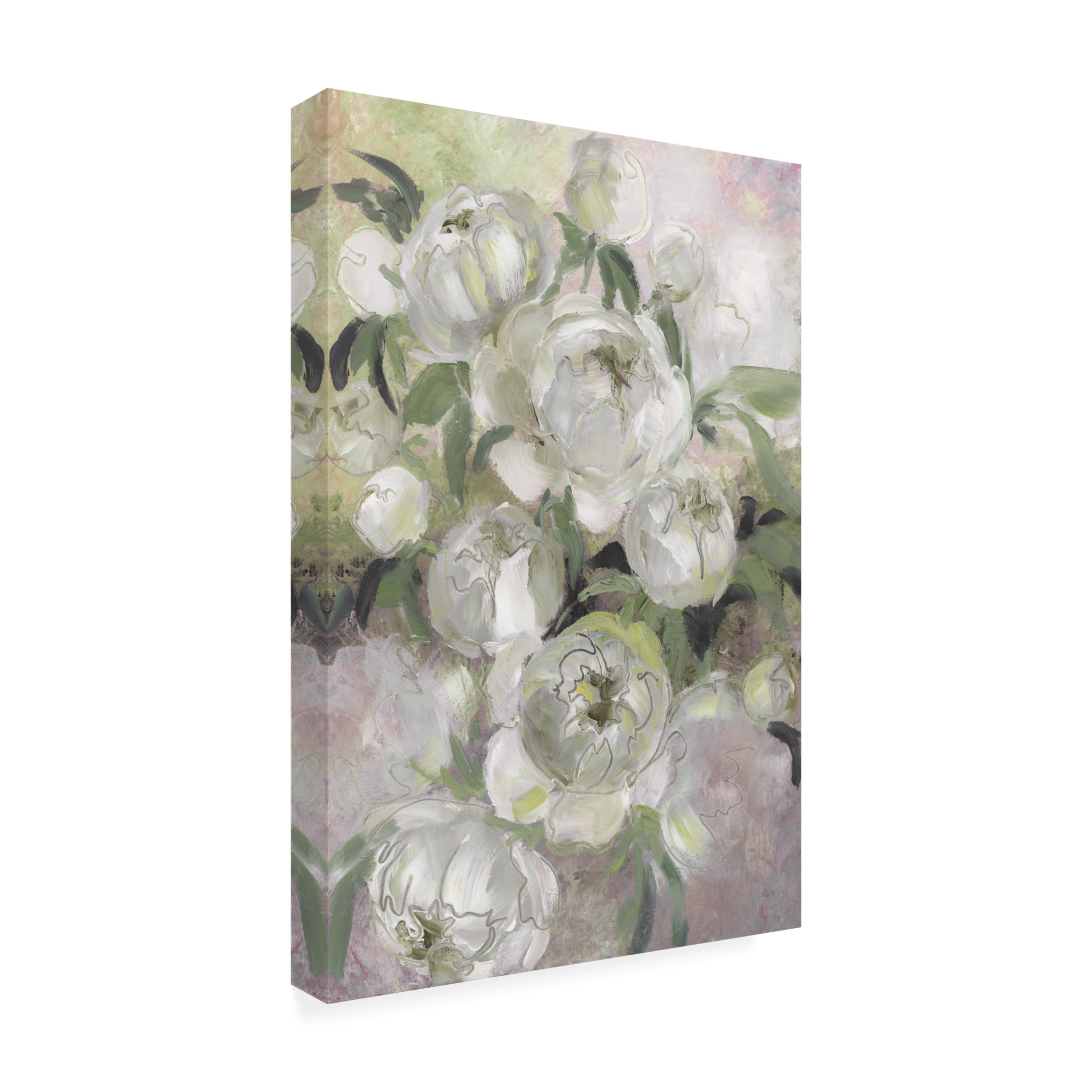 Canvas Wall Art - Rosana Laiz Blursbyai 'Sady painterly florals in green' Wall Art for Living Room, Bedroom, or Office Décor by Trademark Fine Art - 16 x 24 Inches