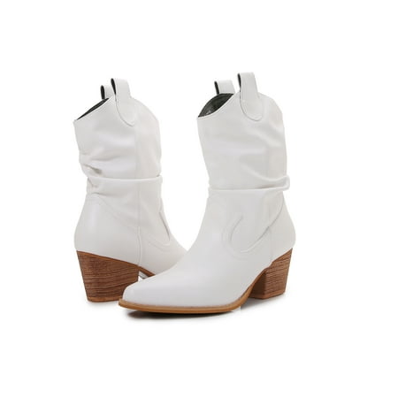 

Premium PU Leather Wooden Heel Long Chelsea Boots (White 8)