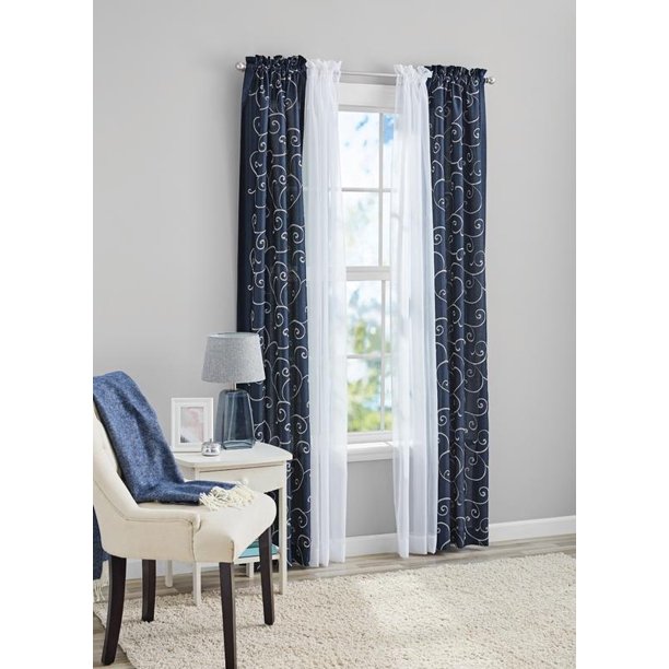 Mainstays 4 Piece Embroidery Swirl Curtain Panel Set