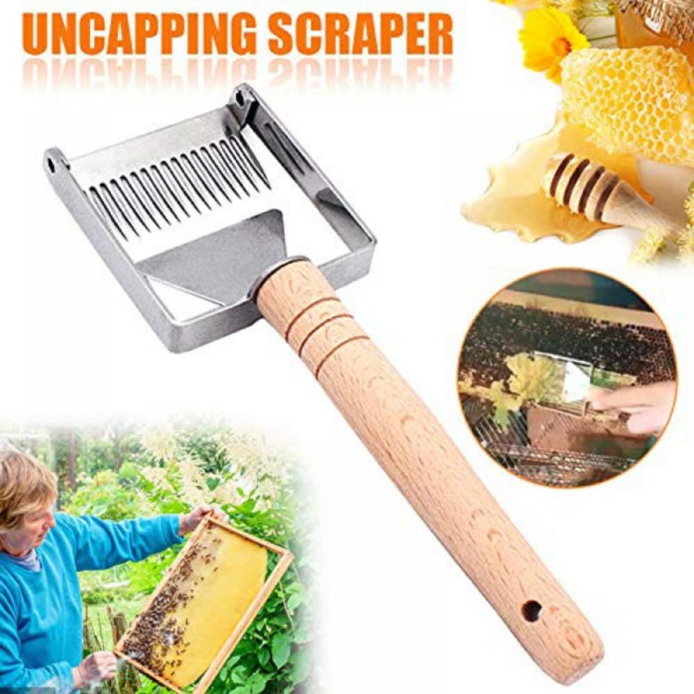 Honey Bee Hive Uncapping Fork,Foviza Stainless Steel Beekeeping Tool with Scraper Shovel Wood Handle